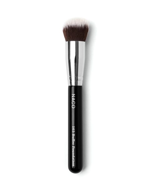 Επαγγελματικό πινέλο για foundation, Naco Dual fiber buffer foundation brush 103 μεγάλου μεγέθους με τρίχα δύο υλικών, οικολογική vegan και φυσική τρίχα κατσίκας, με ξύλινη εργονομική γυαλιστερή λαβή